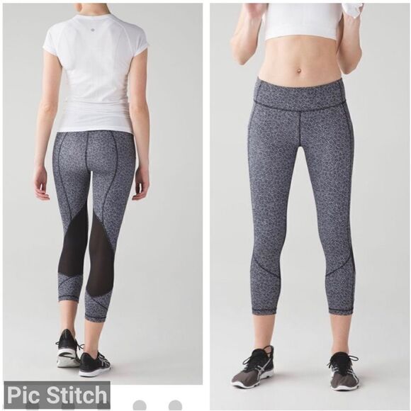 Lululemon Pace Rival Crop Legging in Freckle Flower Black White - Picture 1 of 10